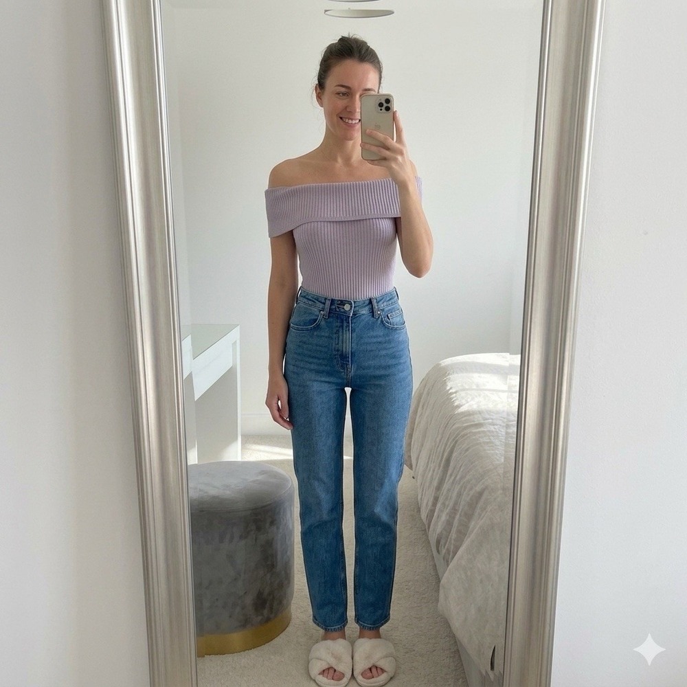 Free People Medium Ribbed Off Shoulder Bodysuit Balletcore‎ Pastel Purple